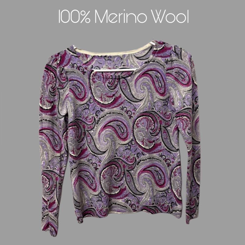 Talbots Long Sleeve Paisley 100% Merino Wool Top